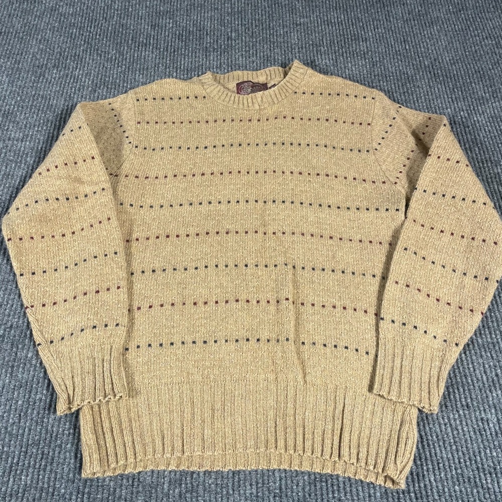 Men's V-Neck Sweater in Beige with Subtle Stripe Detail